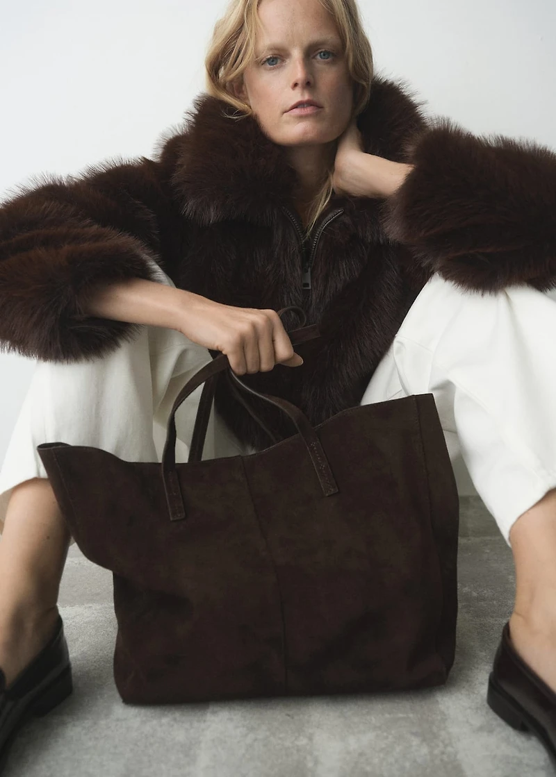 Suede leather shopper bag