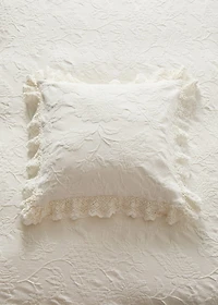 Jacquard cotton bed cushion cover with voile frill and lace trim 50x50 cm