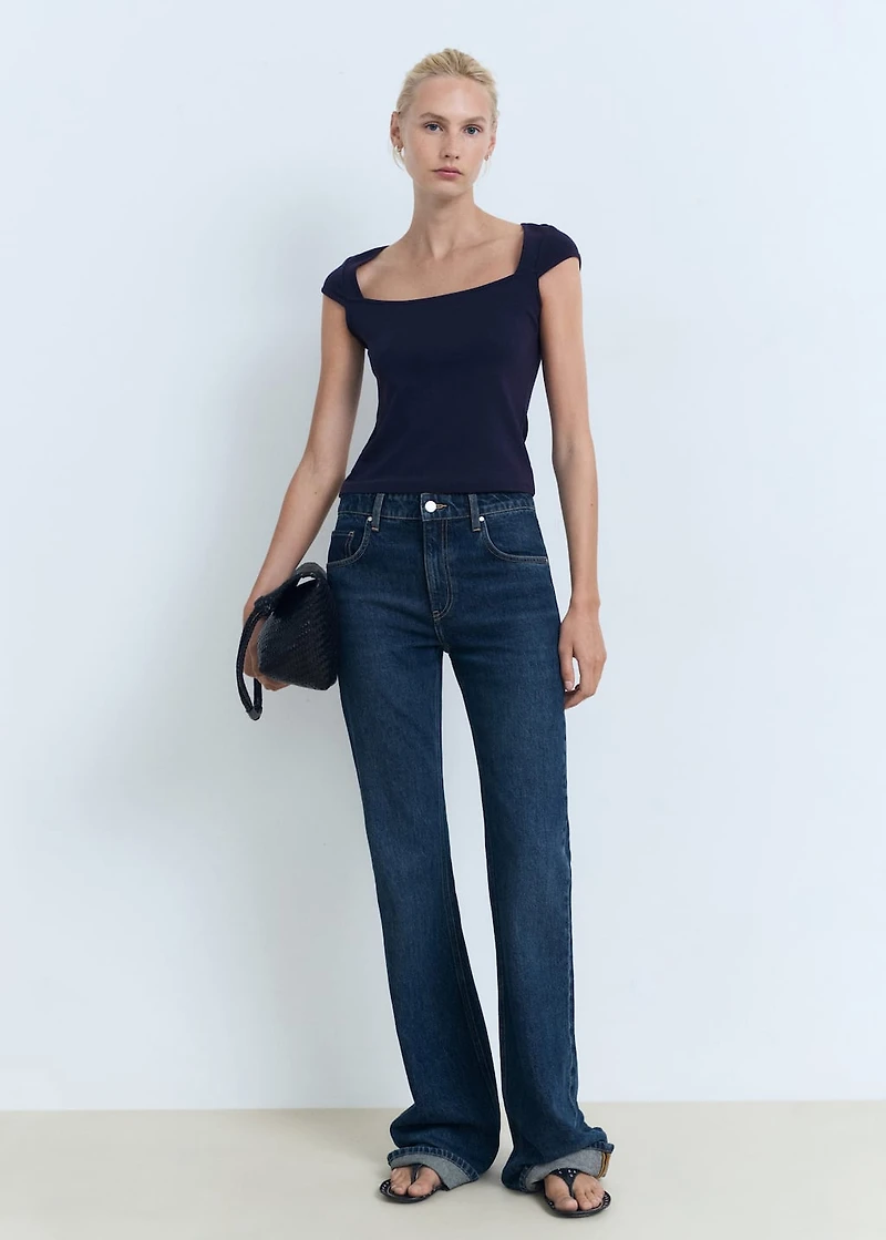 Cotton t-shirt with low neckline