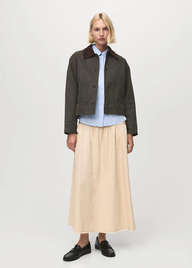 Denim parka with corduroy collar
