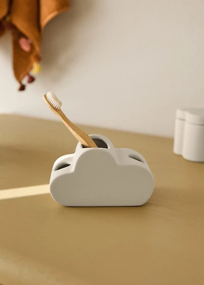 Cloud-shaped stoneware toothbrush holder