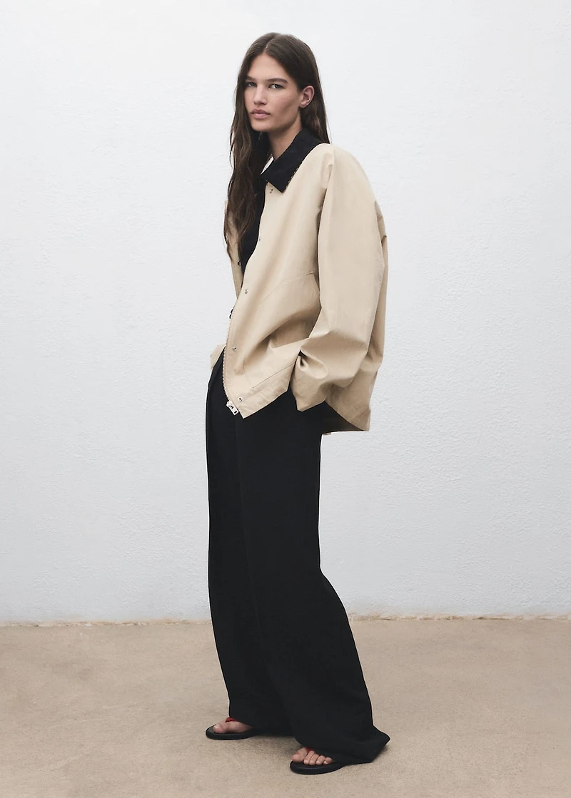 Cotton jacket with corduroy collar