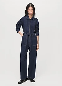 Belt denim jumpsuit