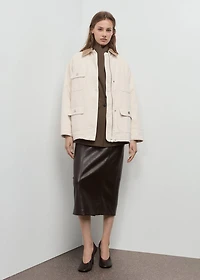 Denim parka with corduroy collar