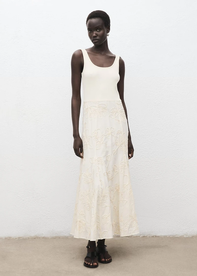 Floral-embroidered combined dress