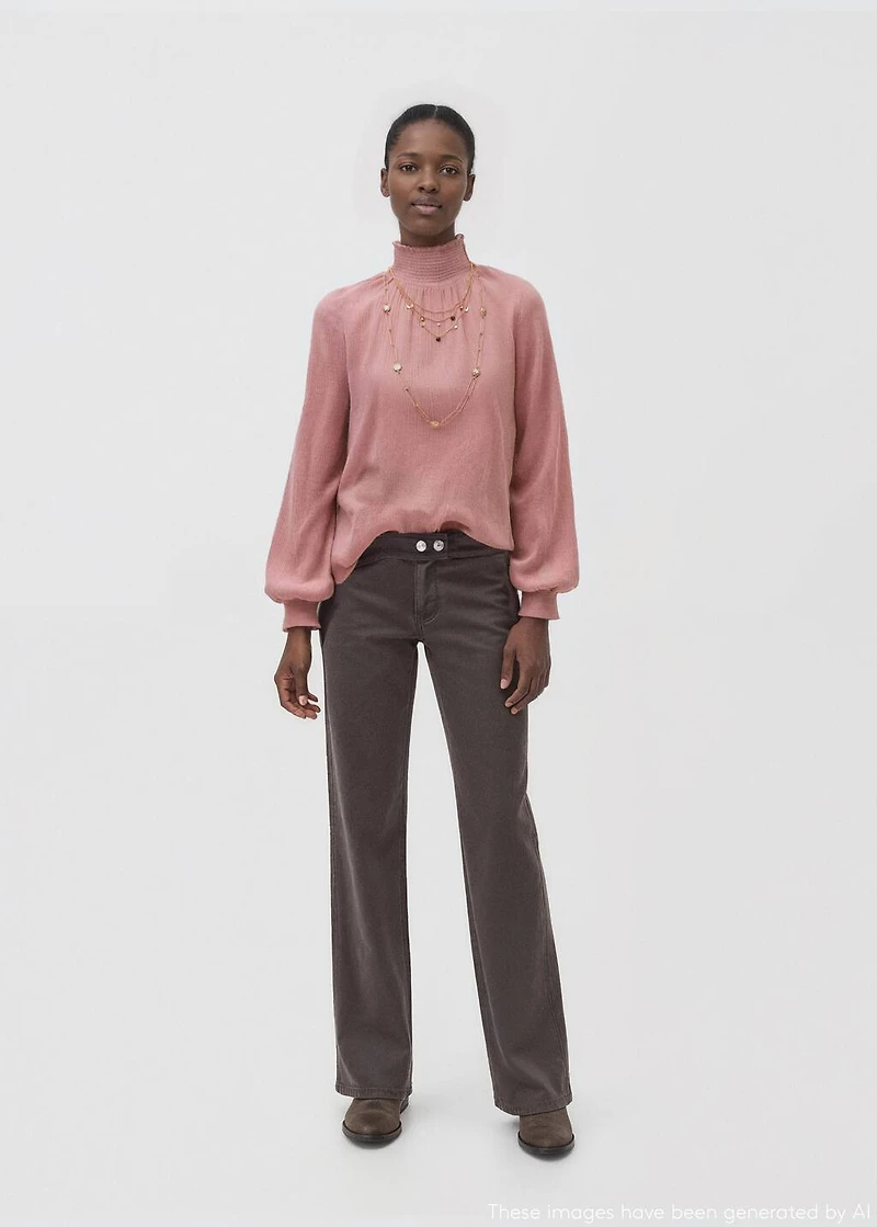 High-neck gathered blouse