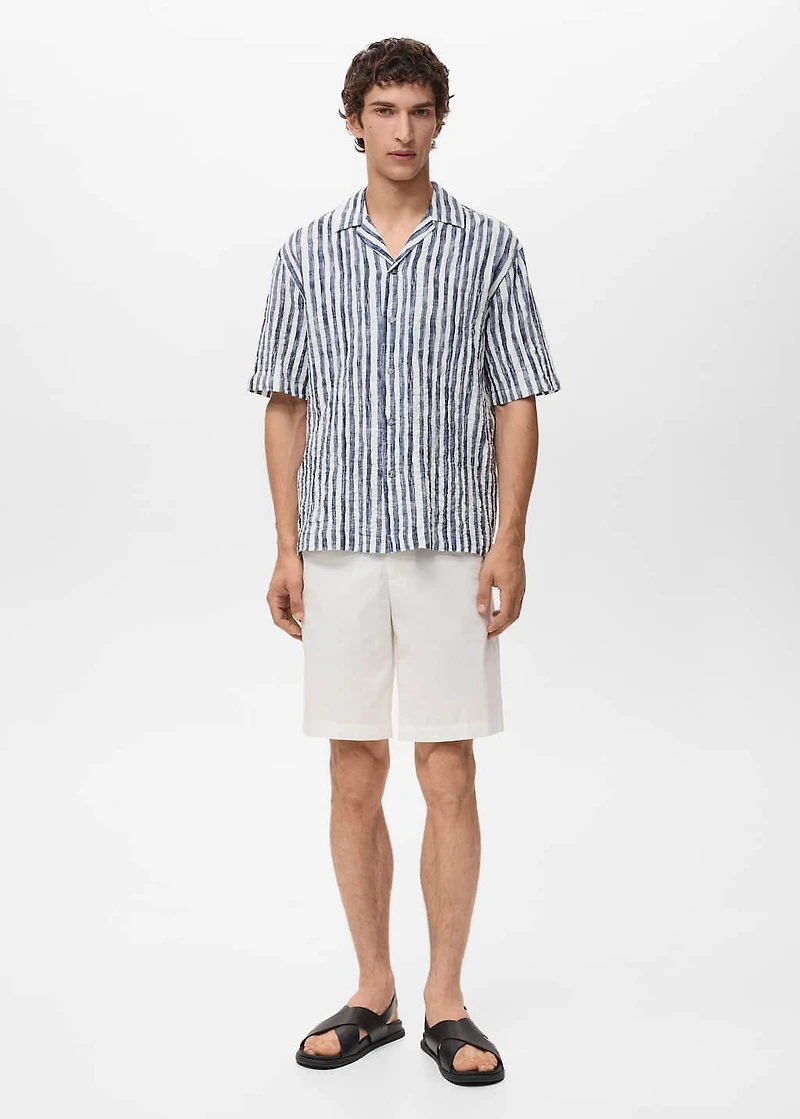 Short-sleeved striped cotton shirt
