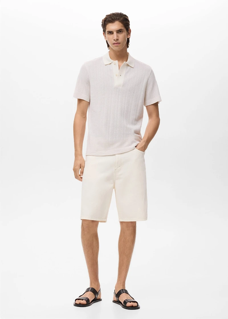 Knitted cotton polo shirt with lace pattern