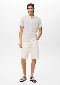 Knitted cotton polo shirt with lace pattern