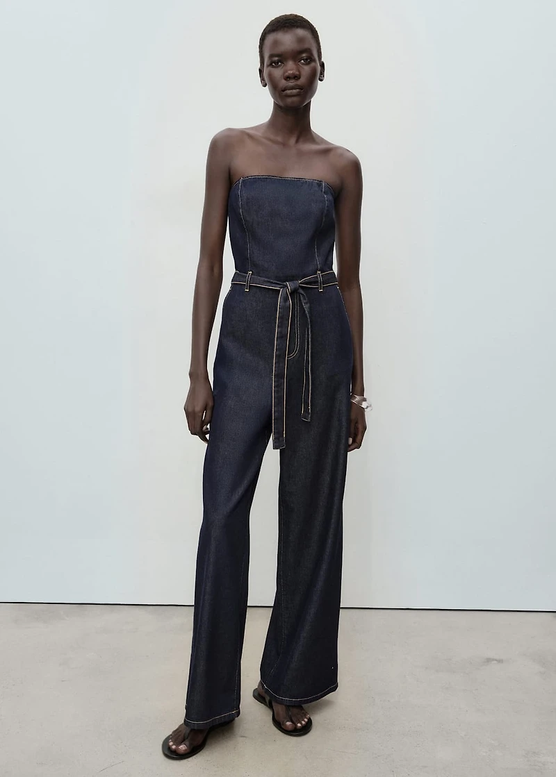 Strapless denim jumpsuit