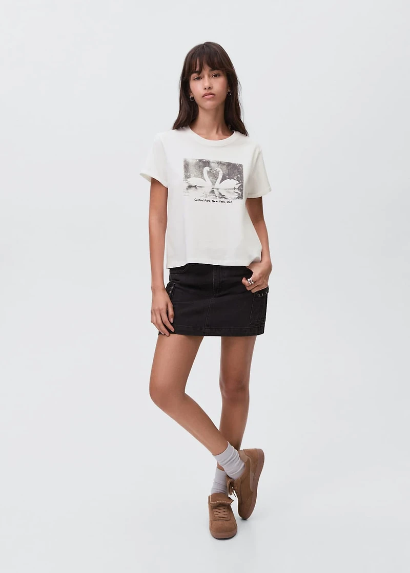 Cotton t-shirt with swan pattern