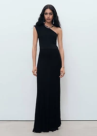 Asymmetrical combined-knit dress