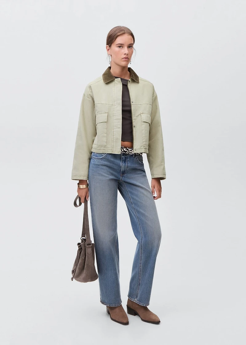 Denim jacket with contrast collar
