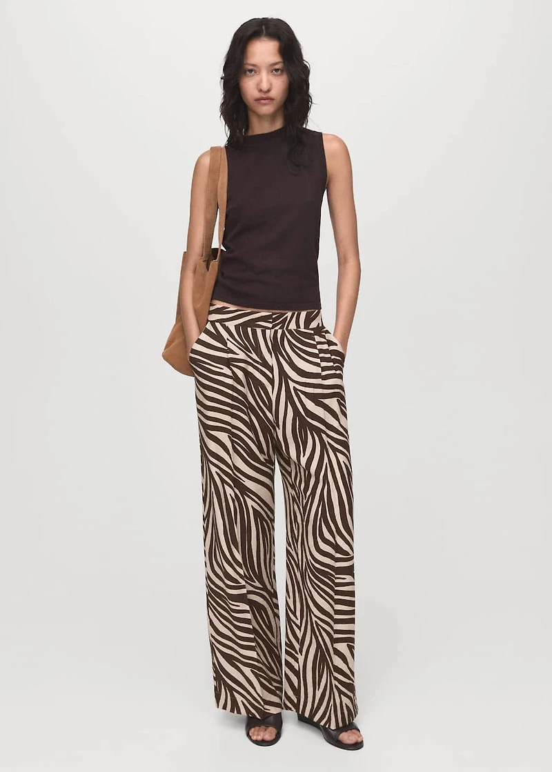 Straight-leg zebra-print pleated pants