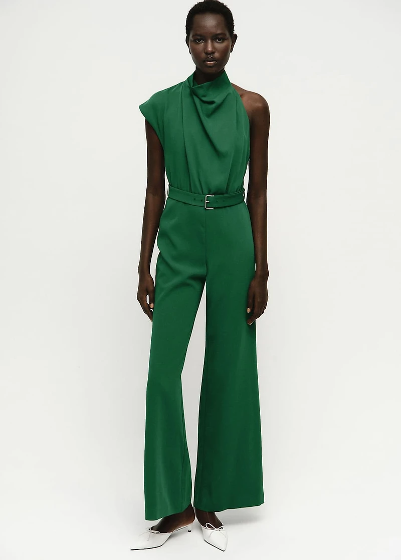 Asymmetrical long jumpsuit with belt