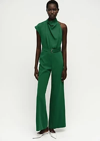 Asymmetrical long jumpsuit with belt