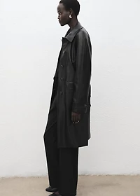 Long leather-effect trench coat with belt