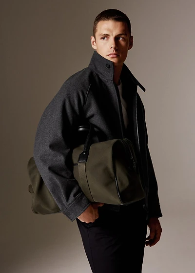 Combined leather and cotton bowling handbag