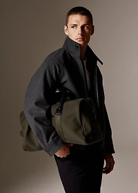 Combined leather and cotton bowling handbag