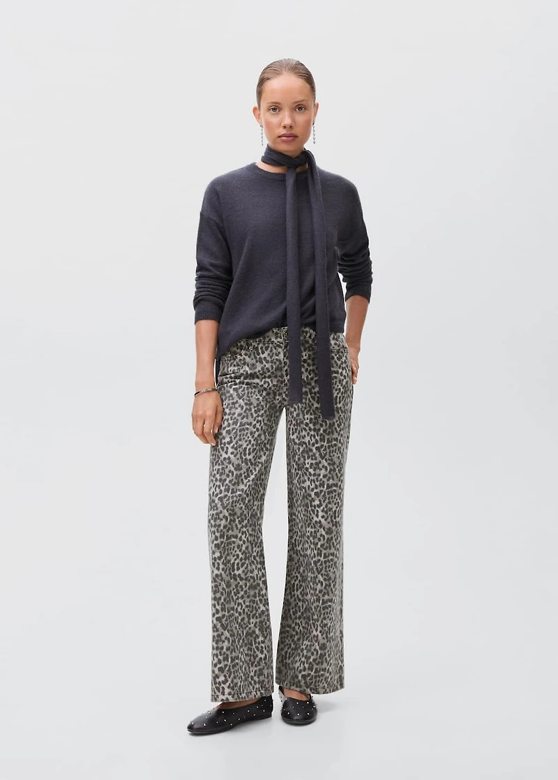 Leopard-print wide leg jeans