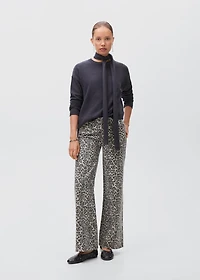 Leopard-print wide leg jeans