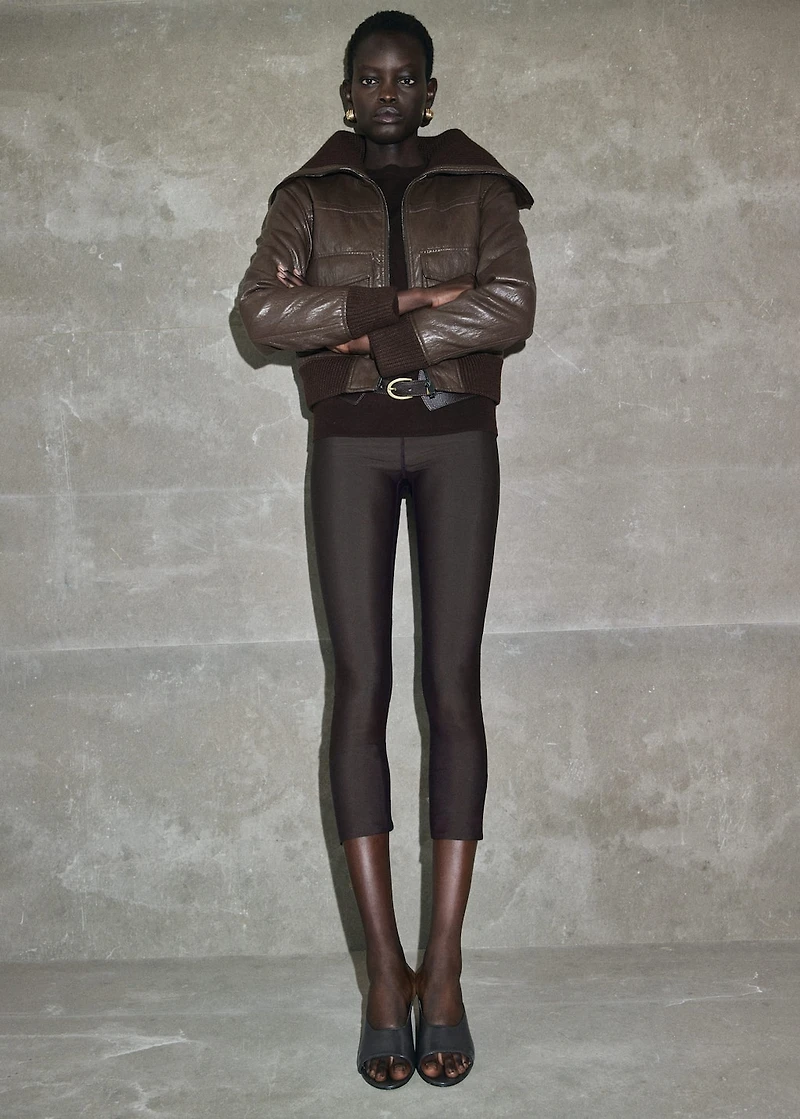 Leather-effect roll-neck jacket