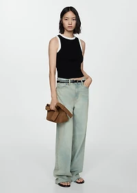 Knitted top with contrasting piping