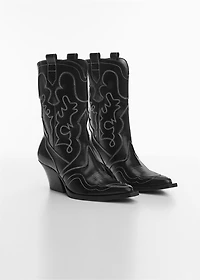 Leather cowboy ankle boots with seams