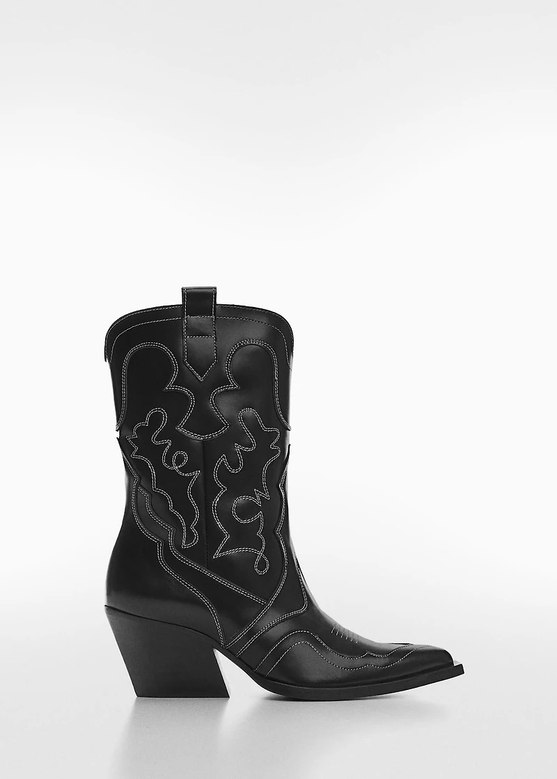 Leather cowboy ankle boots with seams