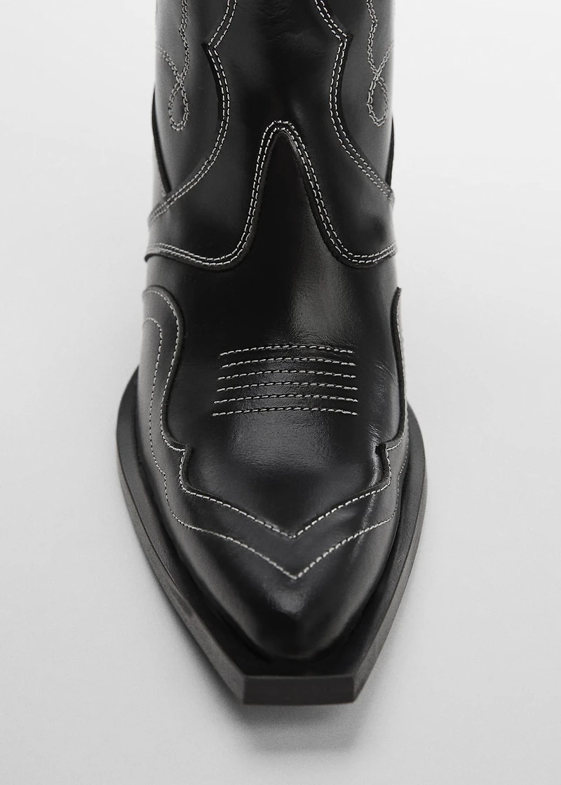 Leather cowboy ankle boots with seams