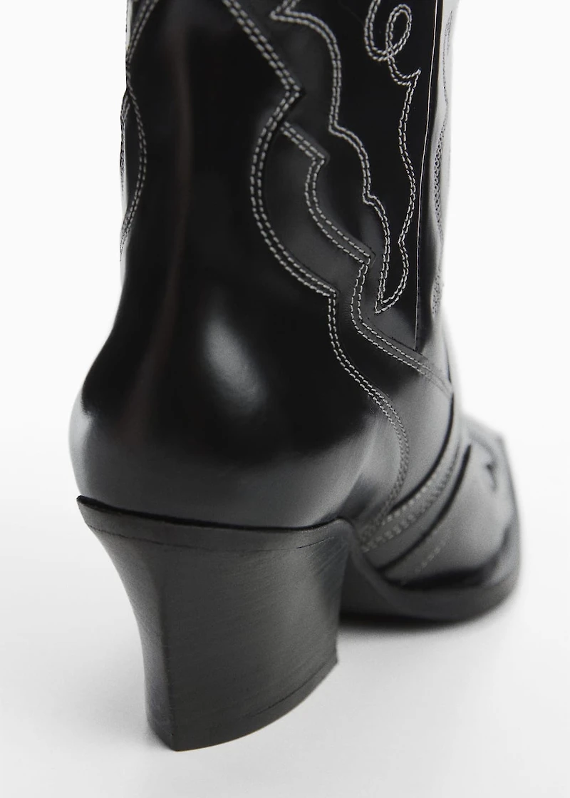 Leather cowboy ankle boots with seams
