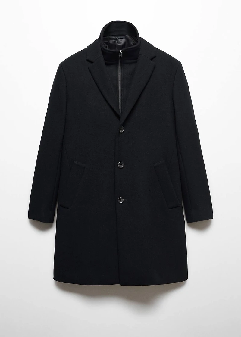 Wool coat with detachable collar