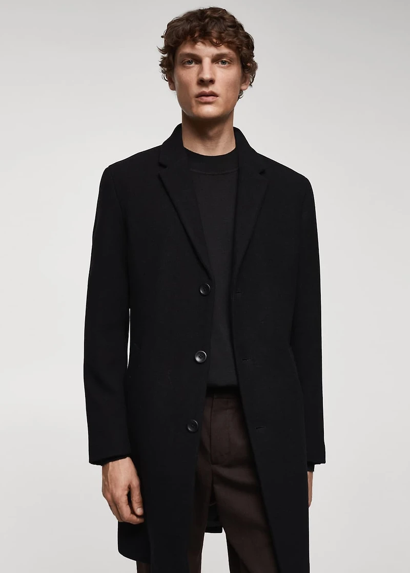 Wool coat with detachable collar
