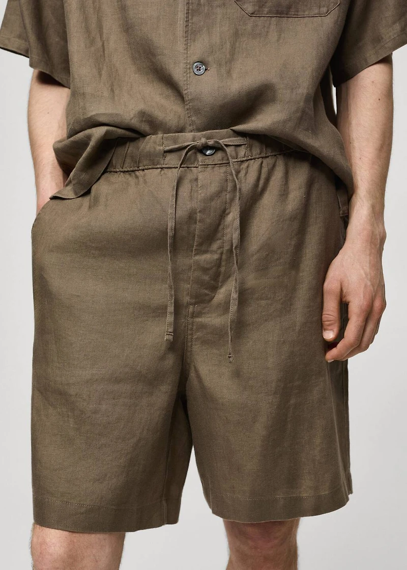 100% linen bermuda shorts with drawstring