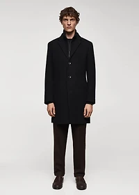 Wool coat with detachable collar