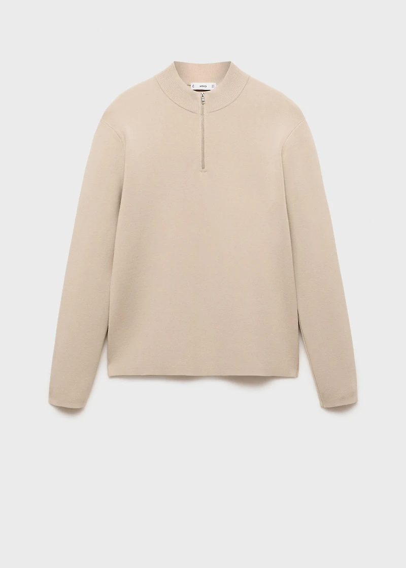 Medium-knit sweater with zip-up perkins neck