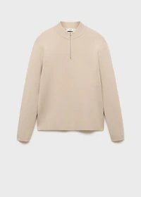 Medium-knit sweater with zip-up perkins neck