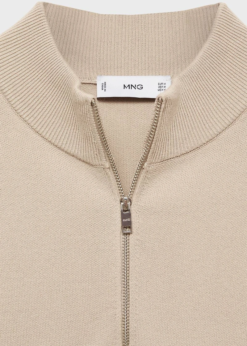 Medium-knit sweater with zip-up perkins neck