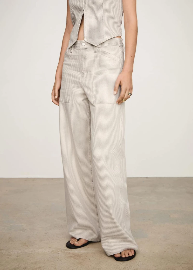 Striped wide leg jeans