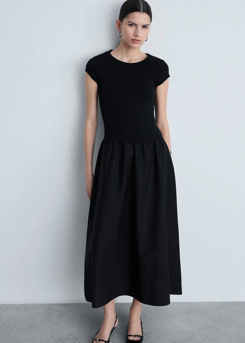 Flared dress combined fabric