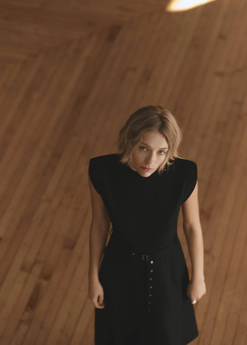 Asymmetrical dress with belt