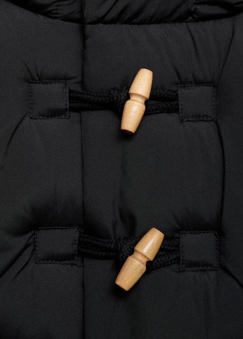 Quilted coat with fur-effect hood