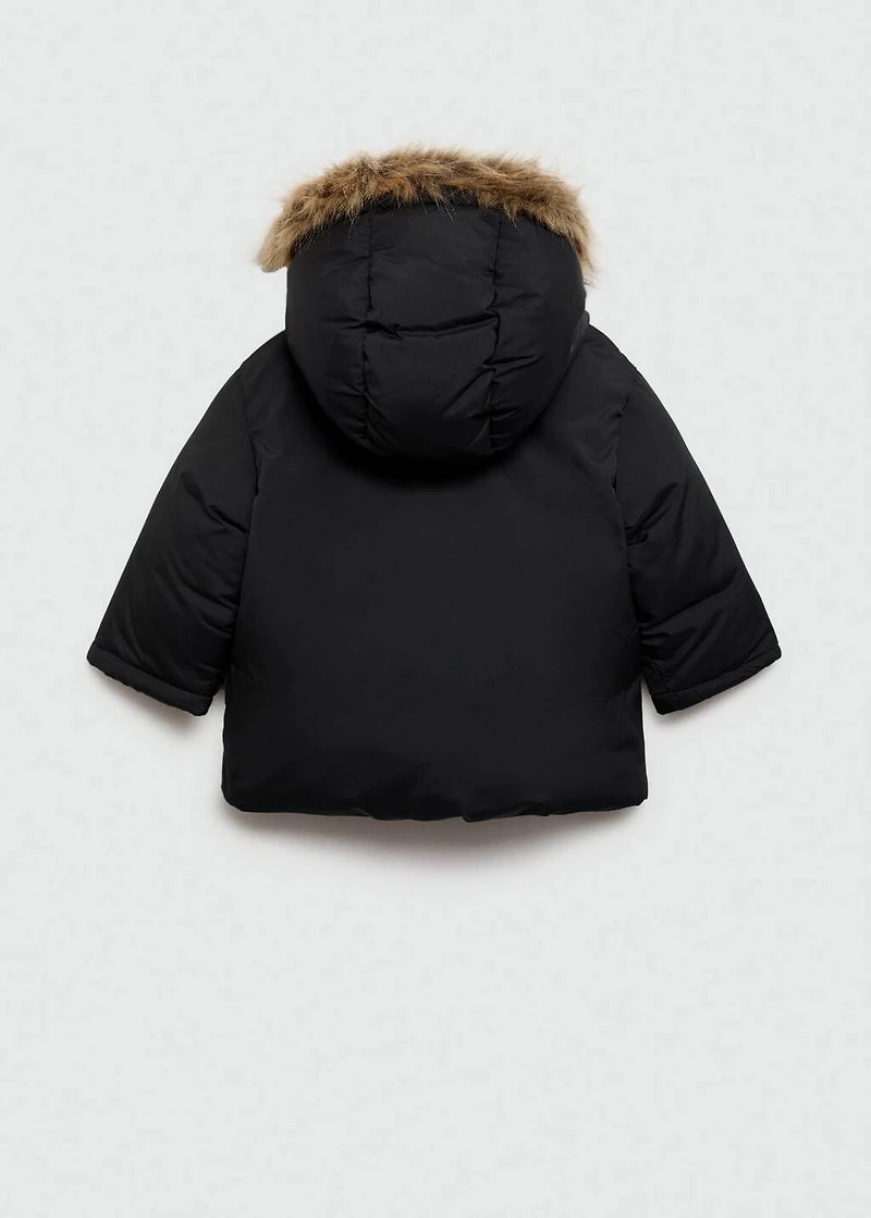 Quilted coat with fur-effect hood