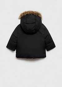 Quilted coat with fur-effect hood