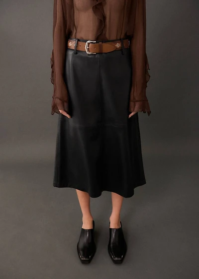 Leather-effect midi-skirt