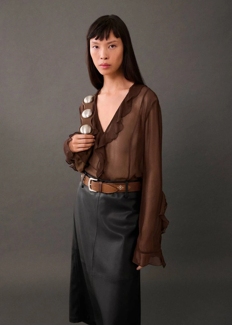 Leather-effect midi-skirt