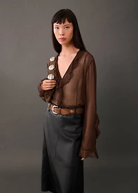Leather-effect midi-skirt