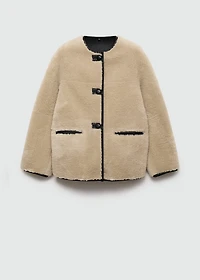 Fur-effect coat with appliqués