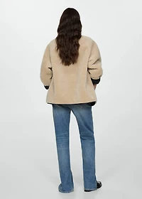 Fur-effect coat with appliqués