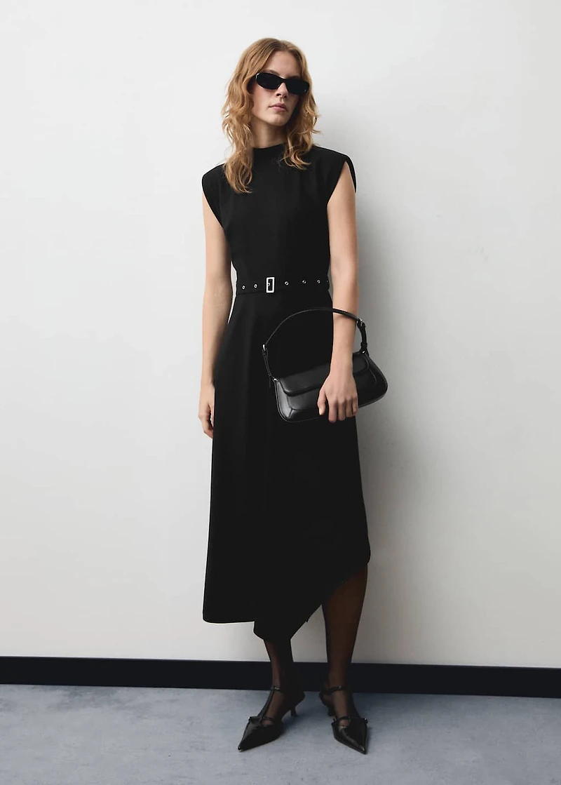 Asymmetrical dress with belt